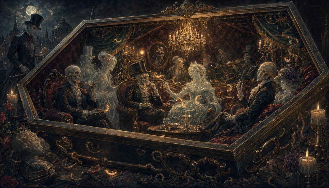 Le cercueil est le salon des morts, ils y reçoivent des vers.