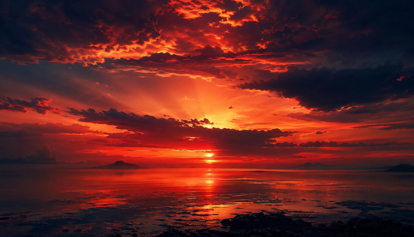 Le ciel est triste et beau comme un grand reposoir, le soleil s'est noyé dans son sang qui se fige.
